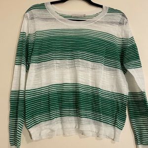 Green & White Stripe Shirt Sheer Long Sleeve Small Lightweight